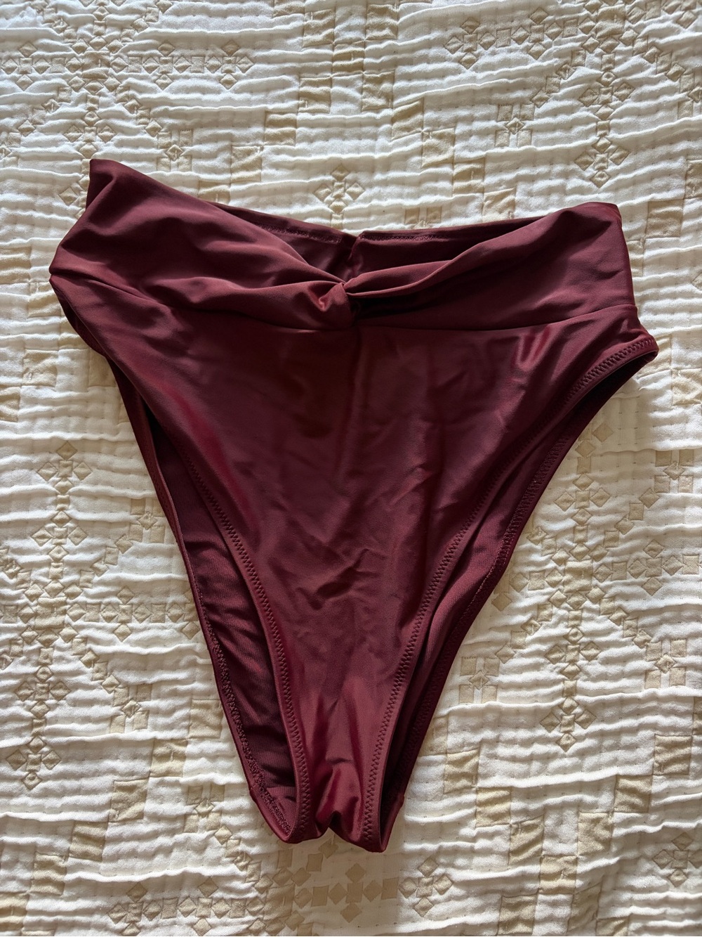 aerie Twist-Front High Waist Bikini Bottoms in Burgundy